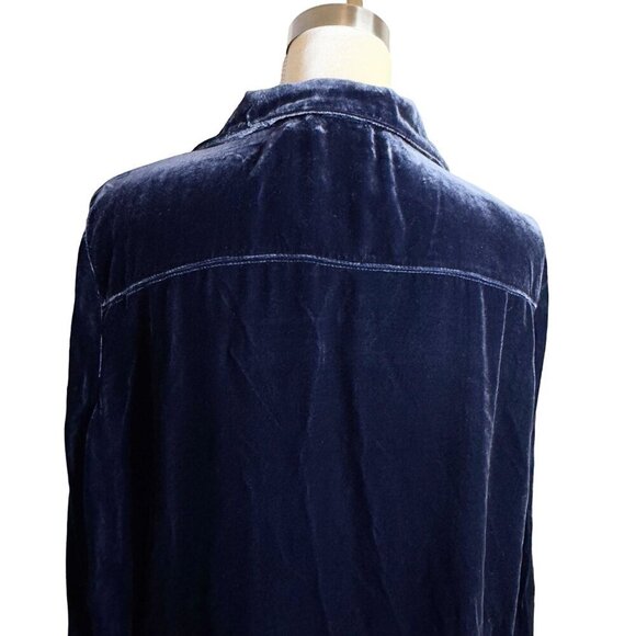 Sundance Hendrix Velvet Shirt Dress Womens XXL Silk Rayon Paris Night Blue Relax - Picture 7 of 11